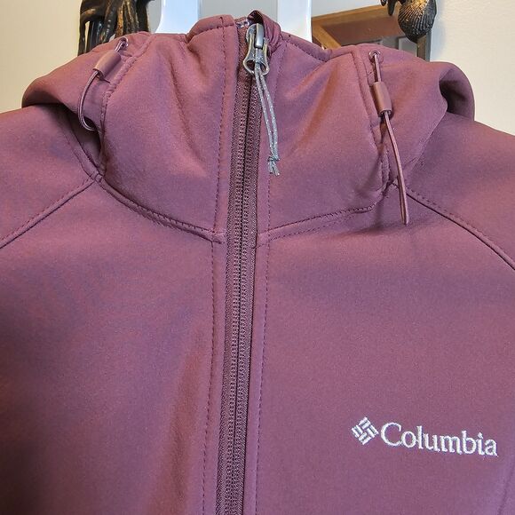 Columbia Omni-Wind Softshell Fleece Lined Maroon Jacket Coat Hood Womens XL New - Picture 3 of 10